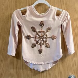 Btween Girls’ Sequin Snowflake Pink Cold Shoulder Top Size 8